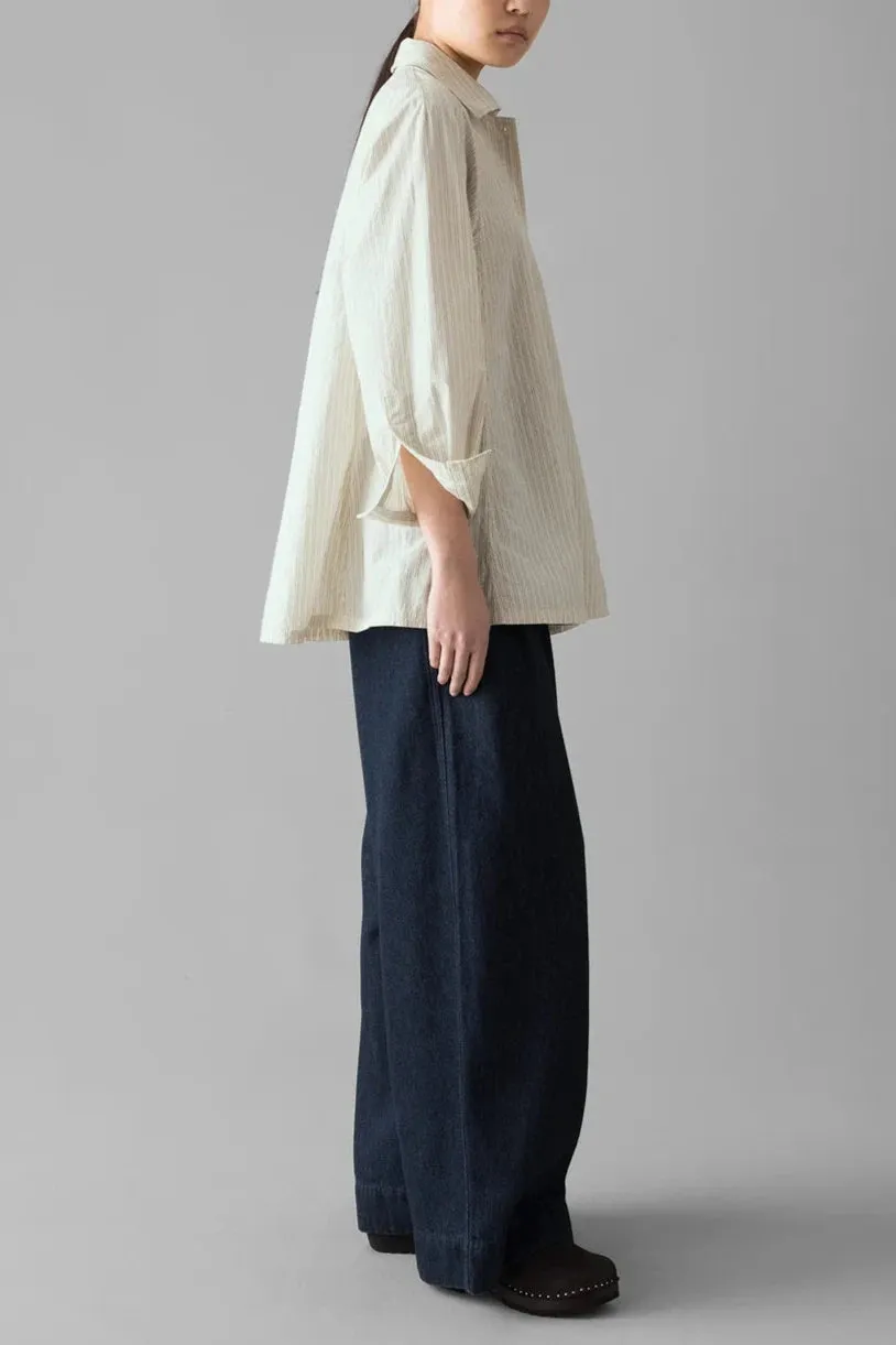 Dash Stripe Cotton Shirt, Ivory/Golden Olive