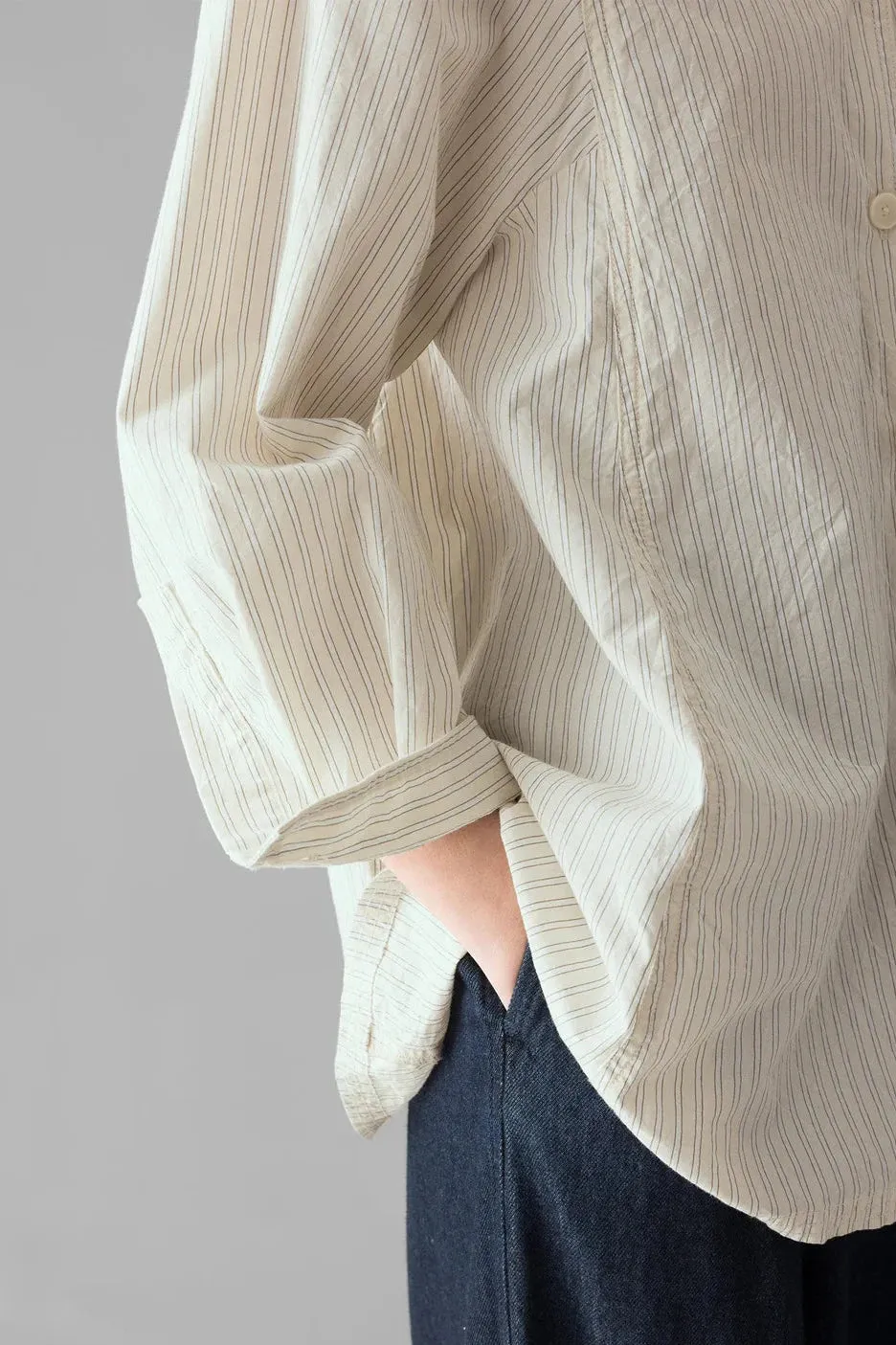 Dash Stripe Cotton Shirt, Ivory/Golden Olive