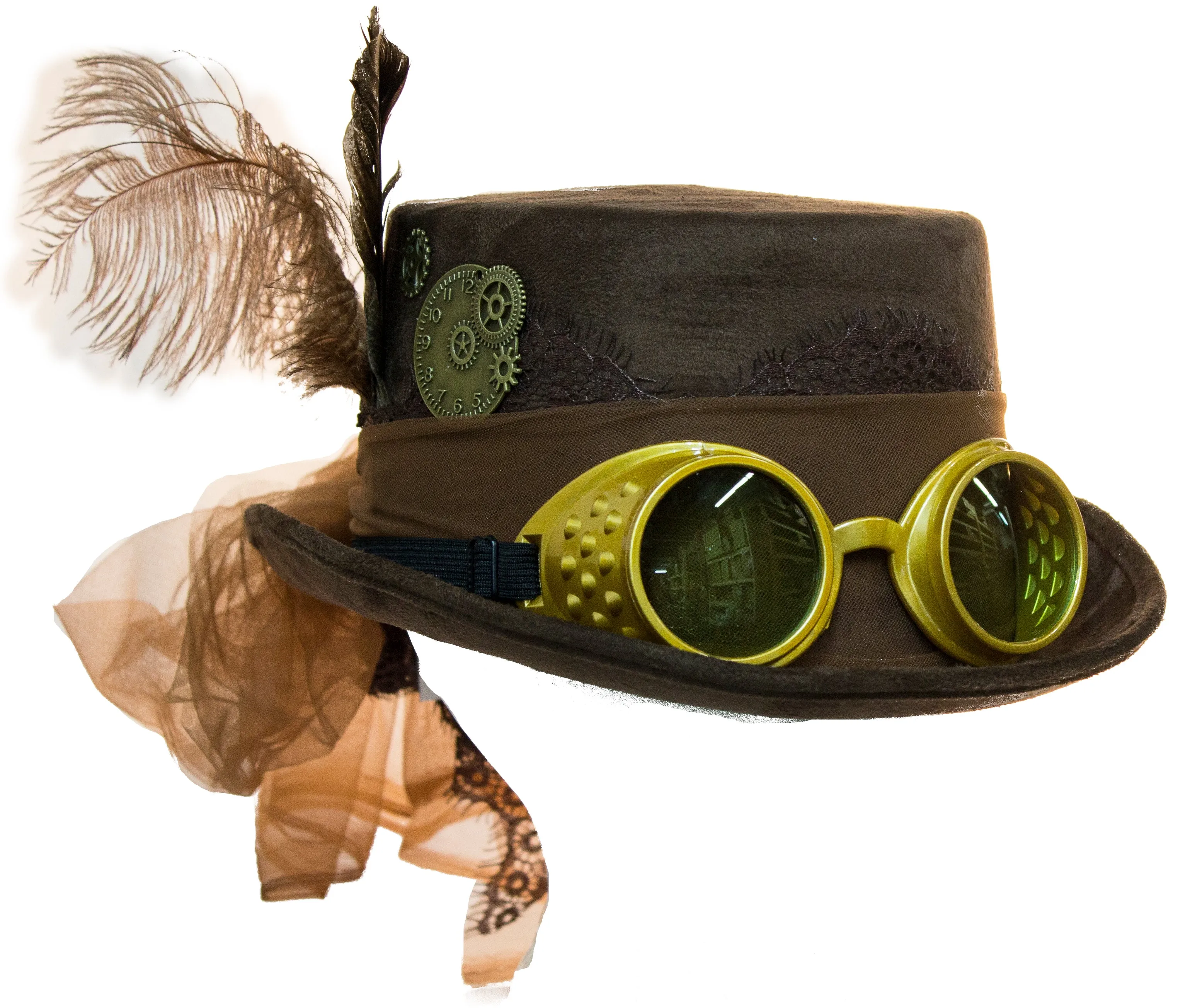 Deluxe Velvet 4.25 Inch Steampunk Top Hat with Removable Goggles