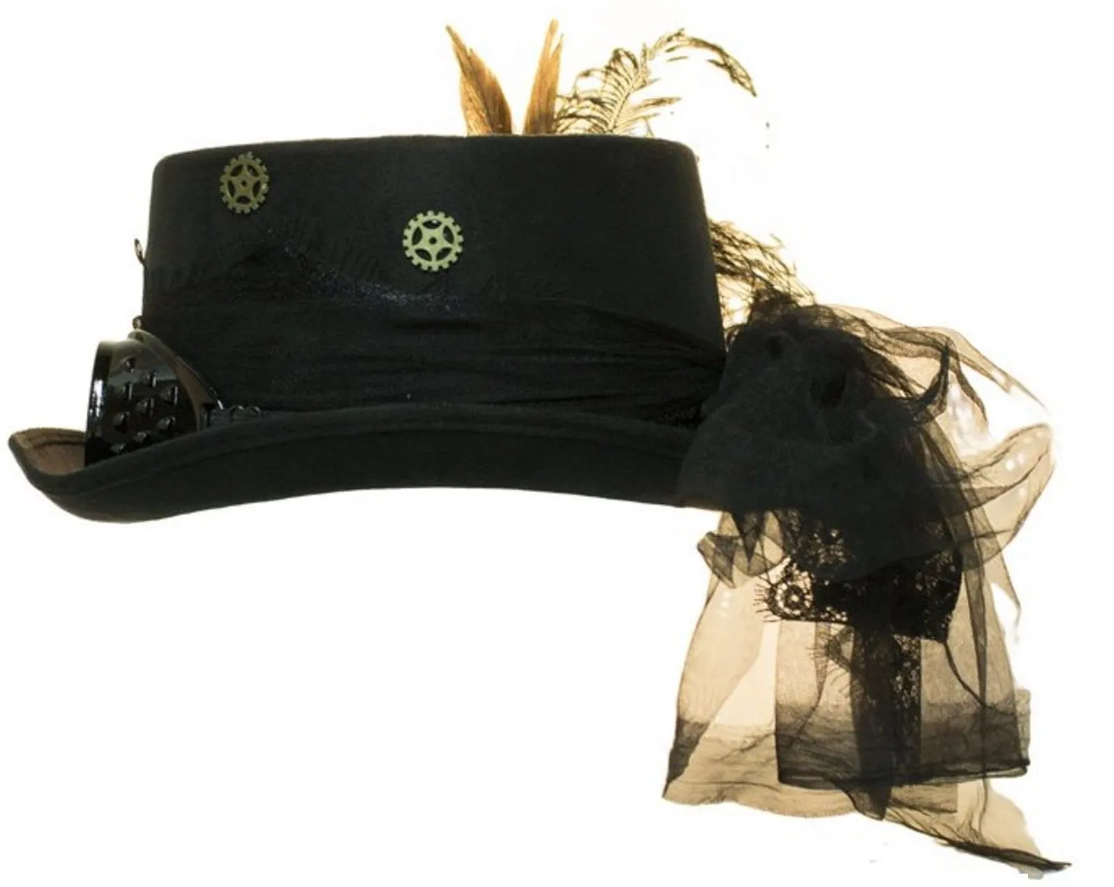 Deluxe Velvet 4.25 Inch Steampunk Top Hat with Removable Goggles