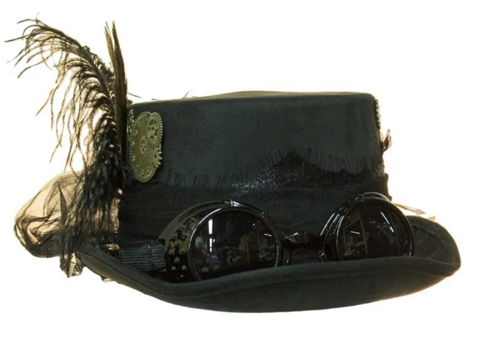 Deluxe Velvet 4.25 Inch Steampunk Top Hat with Removable Goggles