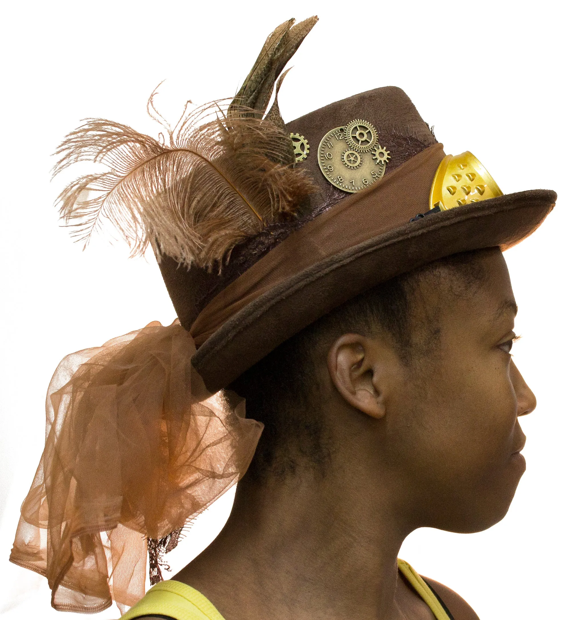 Deluxe Velvet 4.25 Inch Steampunk Top Hat with Removable Goggles