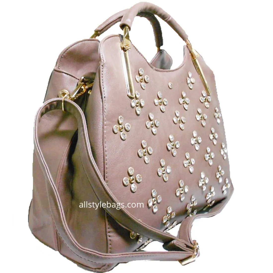 Designer inspired black LOEM Polka Flora Rhinestone Studs Shoulder bag handbag