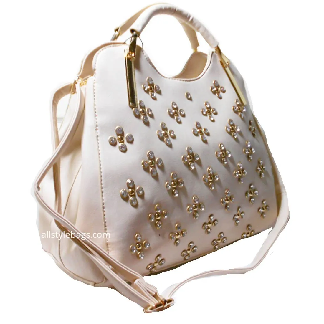 Designer inspired black LOEM Polka Flora Rhinestone Studs Shoulder bag handbag