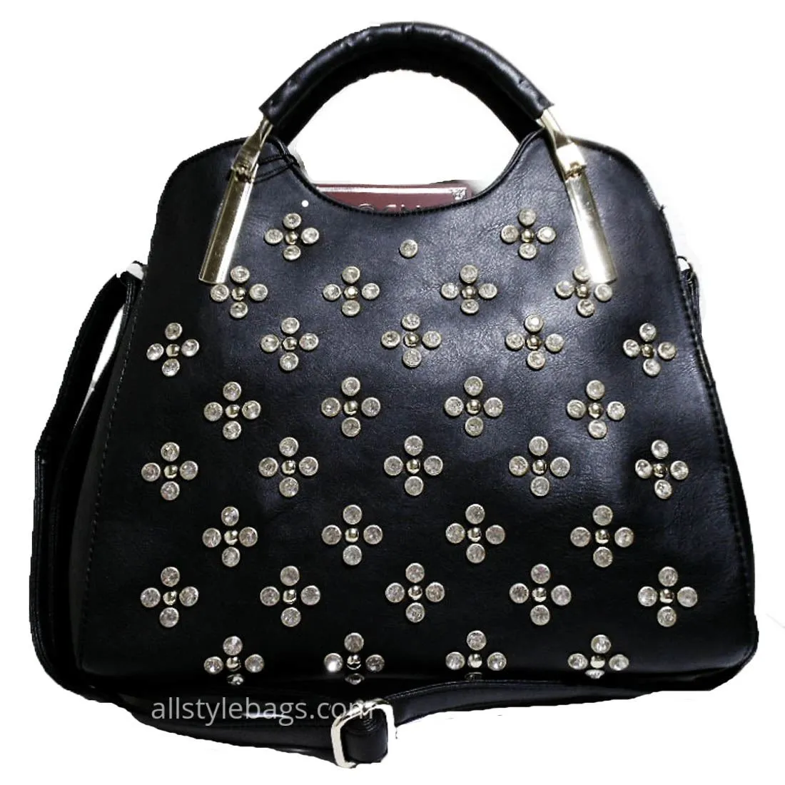 Designer inspired black LOEM Polka Flora Rhinestone Studs Shoulder bag handbag