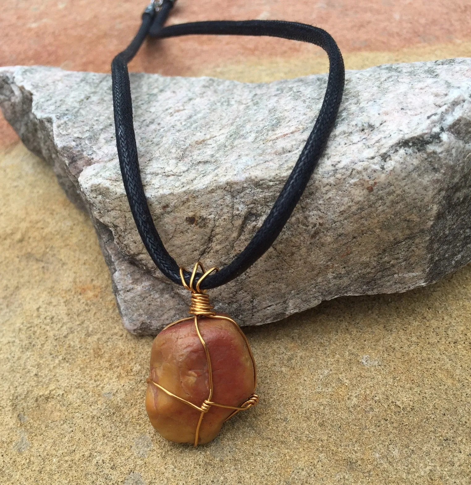 Durango Trails brass wire-wrapped stone pendant necklace for men or women