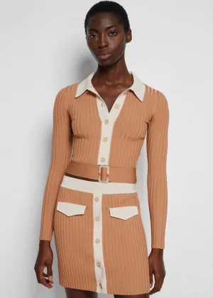 Elsie Compact Polo Cardigan (Camel Combo)