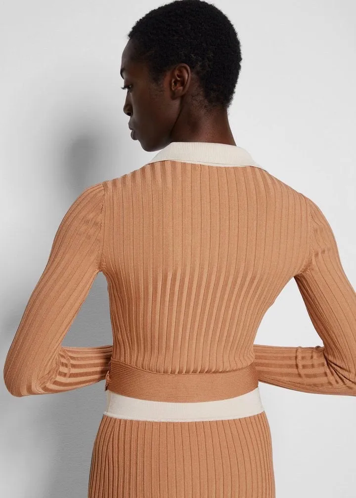 Elsie Compact Polo Cardigan (Camel Combo)
