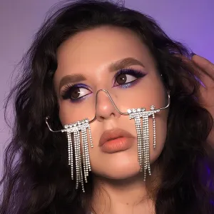 Fashionable Steampunk Crystal Half Frame Glasses
