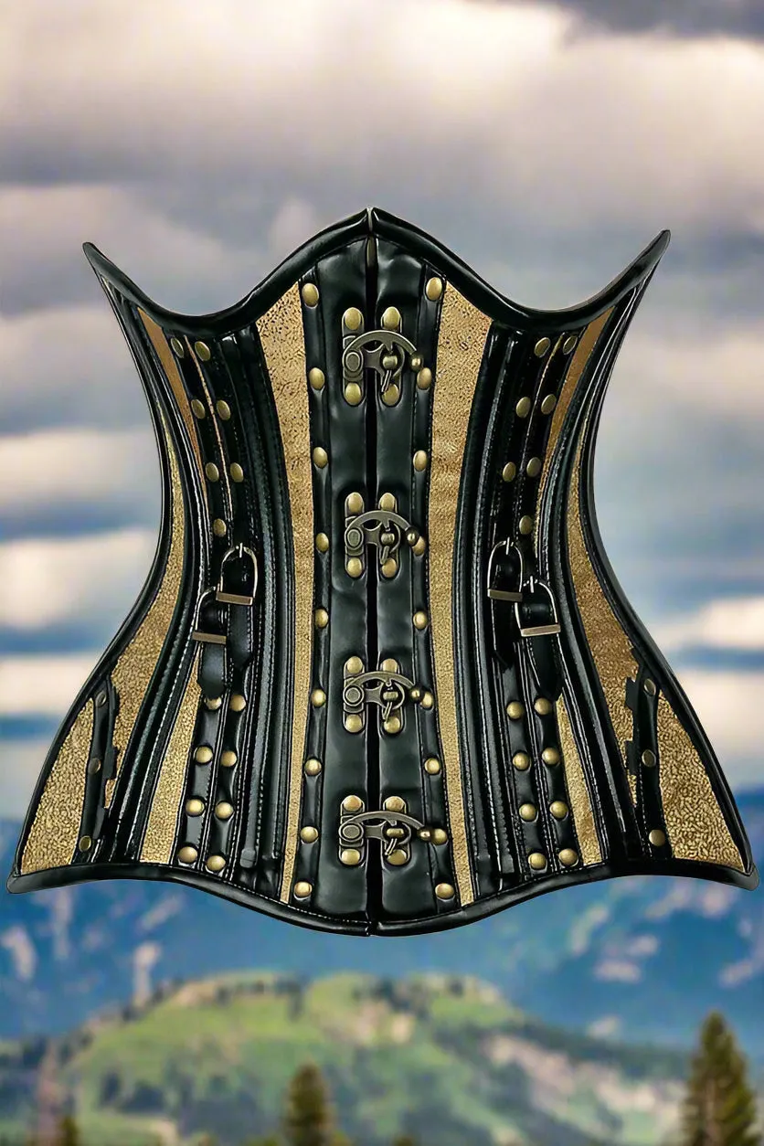 Faux Leather Brocade Steel Boned Under Bust Corset