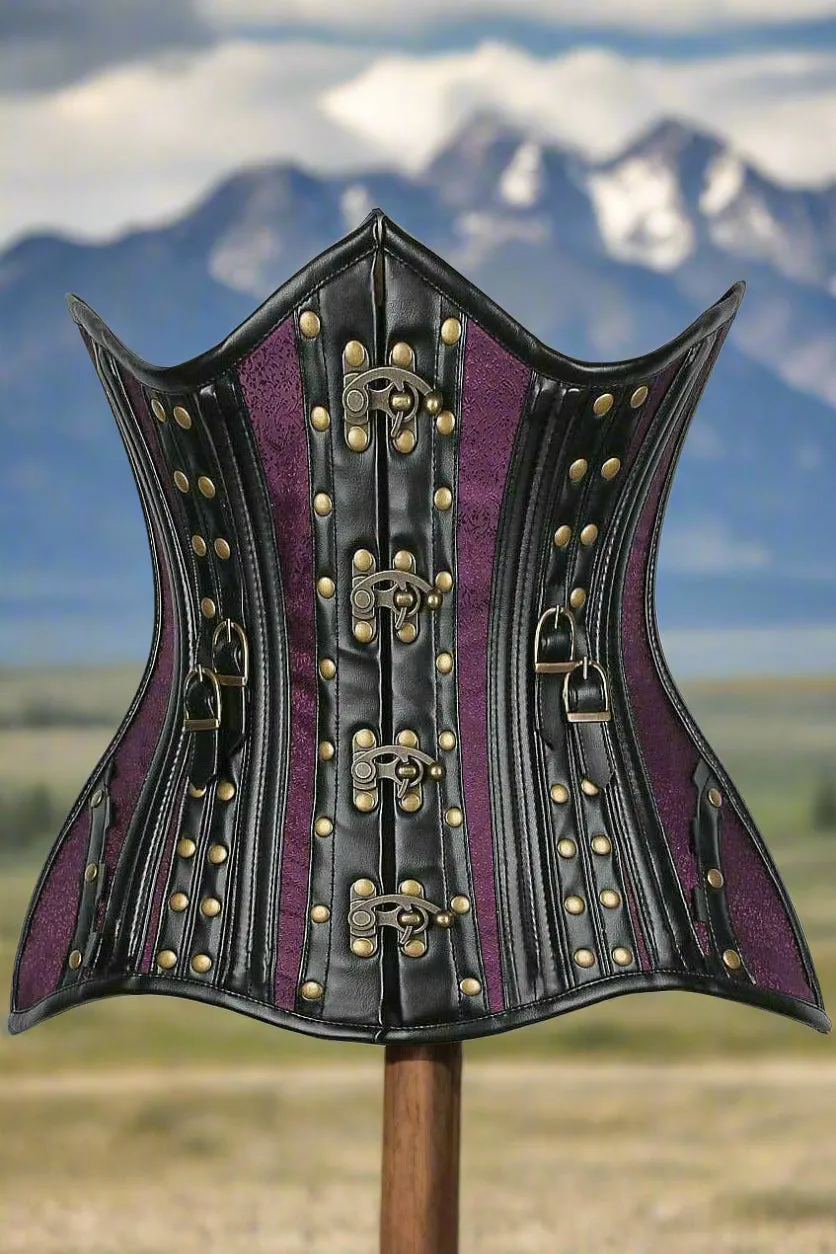 Faux Leather Brocade Steel Boned Under Bust Corset