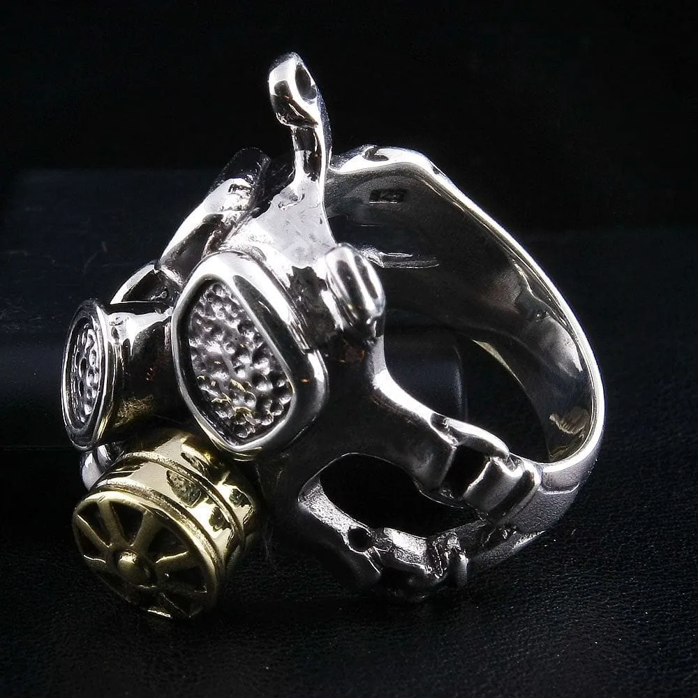 Gas Mask US Military Sterling Silver Ring