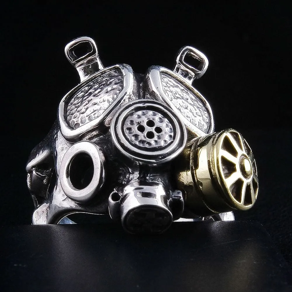 Gas Mask US Military Sterling Silver Ring