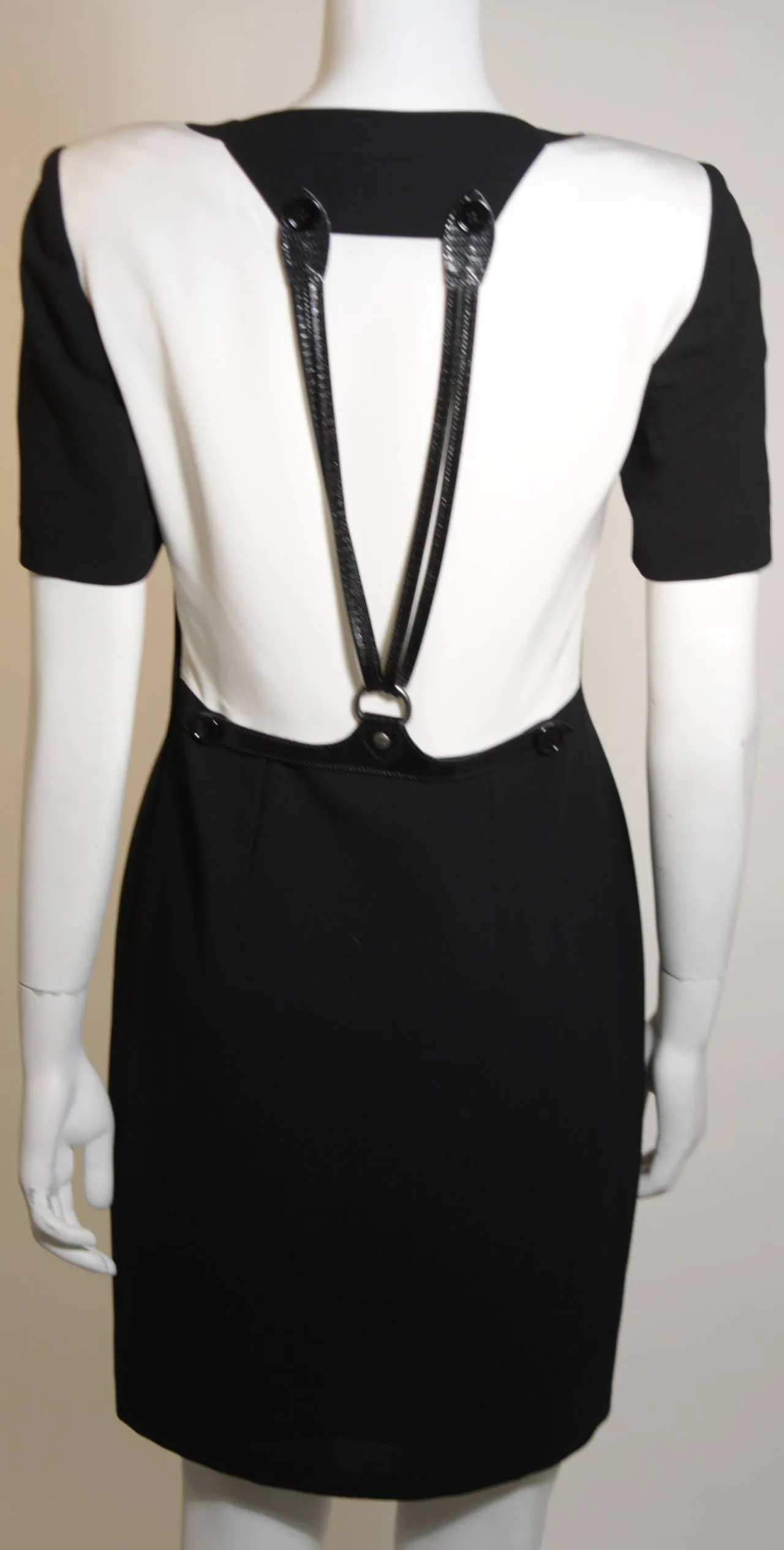 GIANFRANCO FERRE Black and White Dress w/  Suspender Detail Size 40