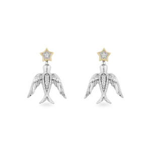 Hallmark Fine Jewelry Celestial Swallow Stud Earrings in Sterling Silver & 14K Yellow Gold with Diamonds