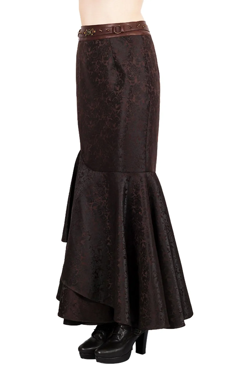Haman Brown Steampunk Ruffle Skirt