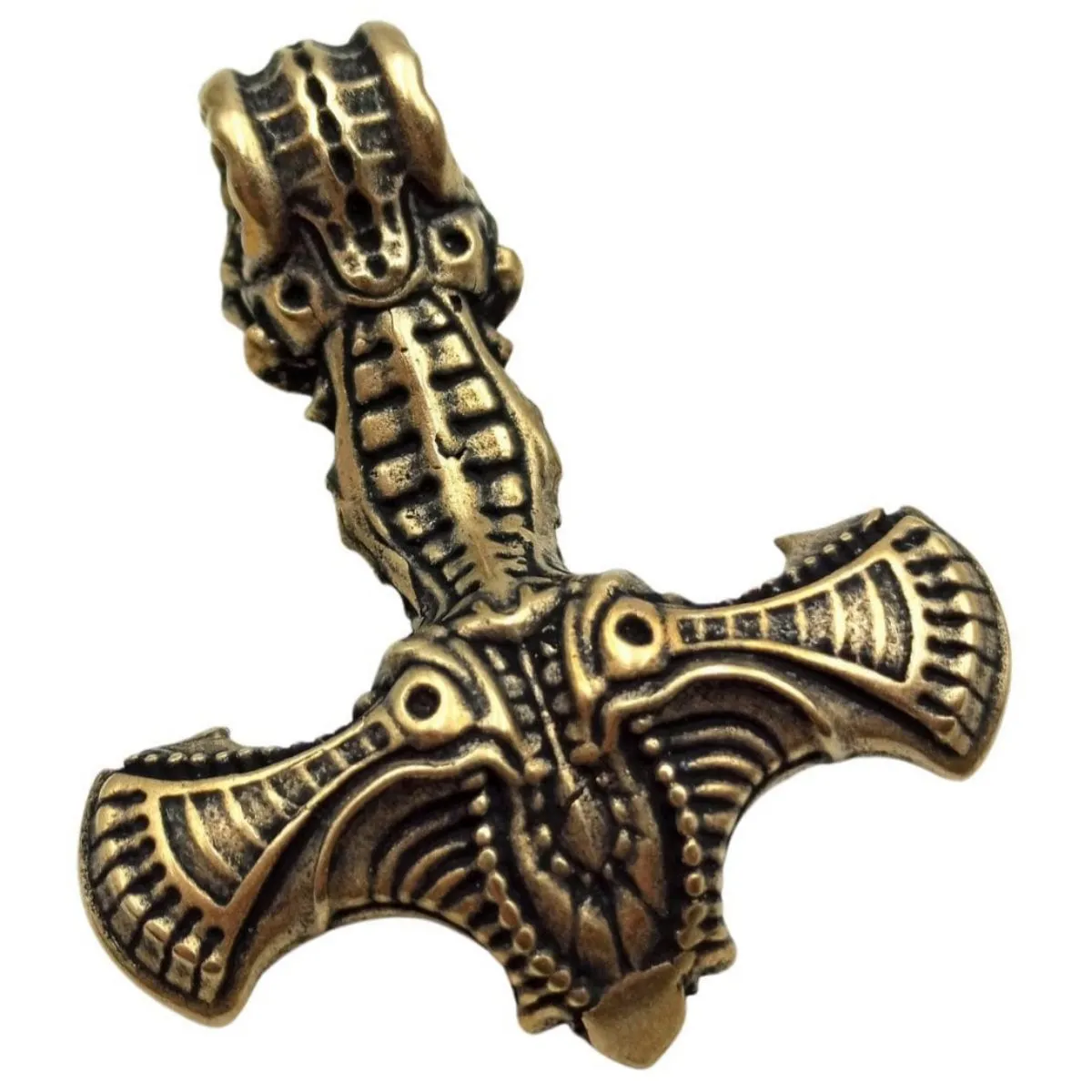 Hammer of Thor bronze skull pendant