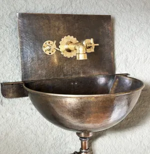 Hammered Brass Wall Hung Basin-Patina Brass Wall Mount Sink with Mixed Faucet