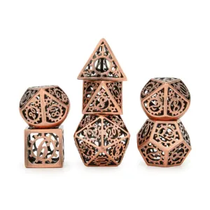 Handcrafted ancient copper hollow steampunk dice gear cage dice set