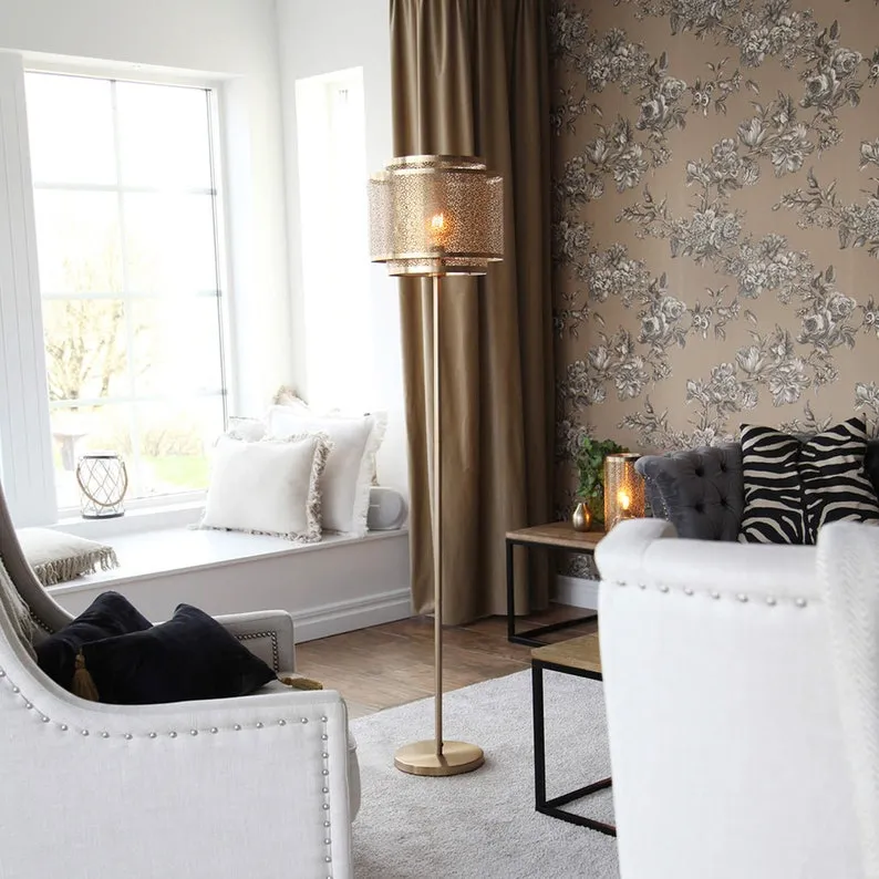 Handcrafted Artisanal Hermine Brass Floor Lamp – Timeless Moroccan-Inspired Lighting for Your Office
