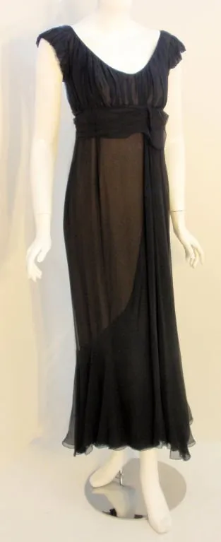 HELEN ROSE 1950s Black Long Chiffon Gown