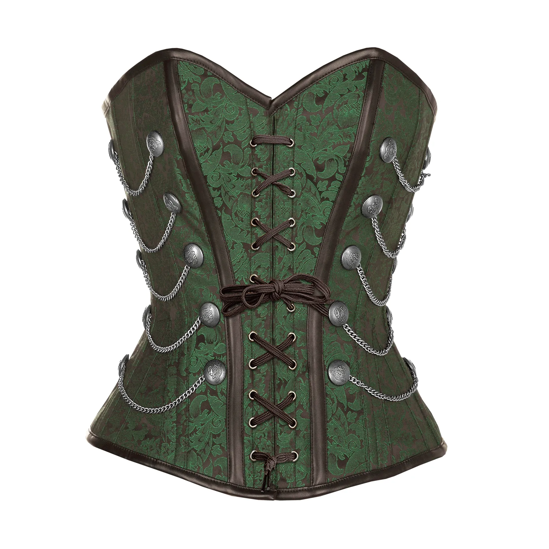 Henem Green Brocade Corset With Chain