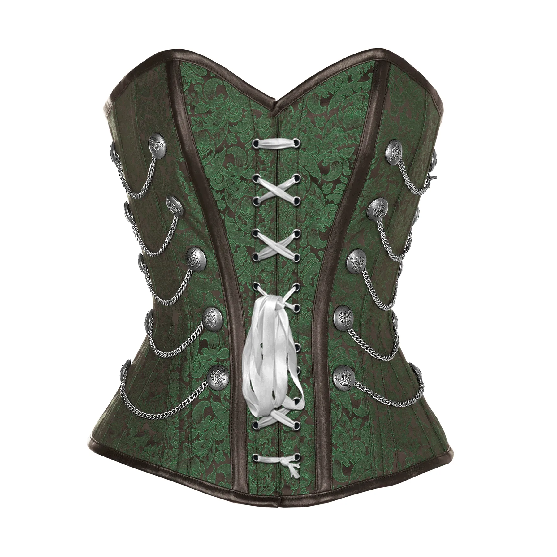 Henem Green Brocade Corset With Chain