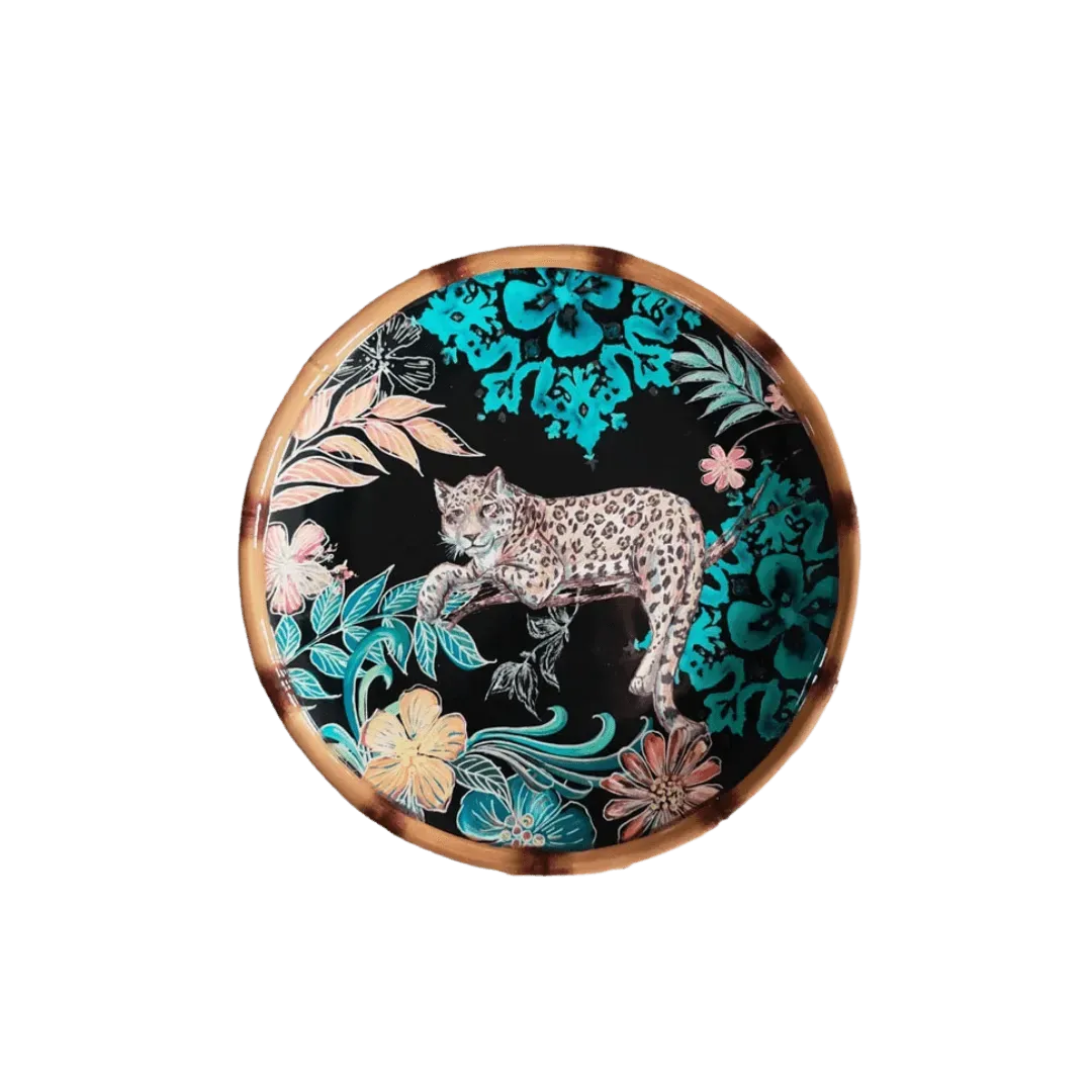 Jungle Leopard Floral Ceramic Plate