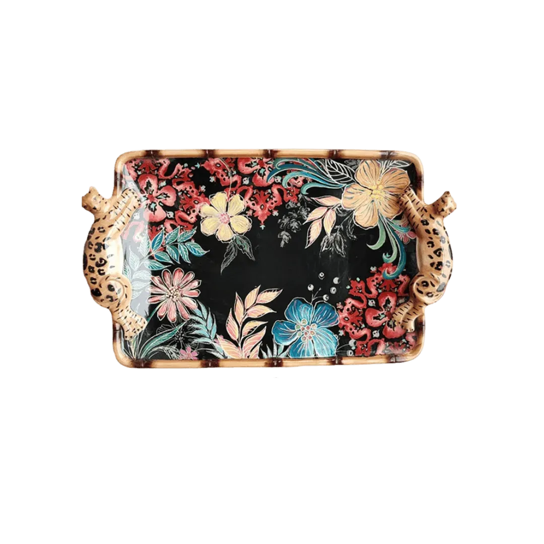 Jungle Leopard Floral Ceramic Plate
