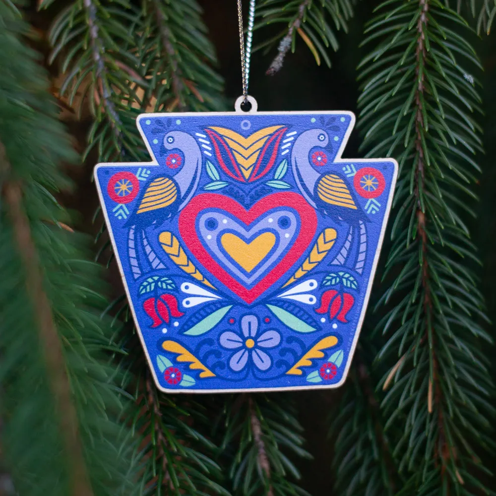 Keystone state Christmas ornament, Pennsylvania Dutch holiday ornament, wooden Pennsylvania christmas ornament