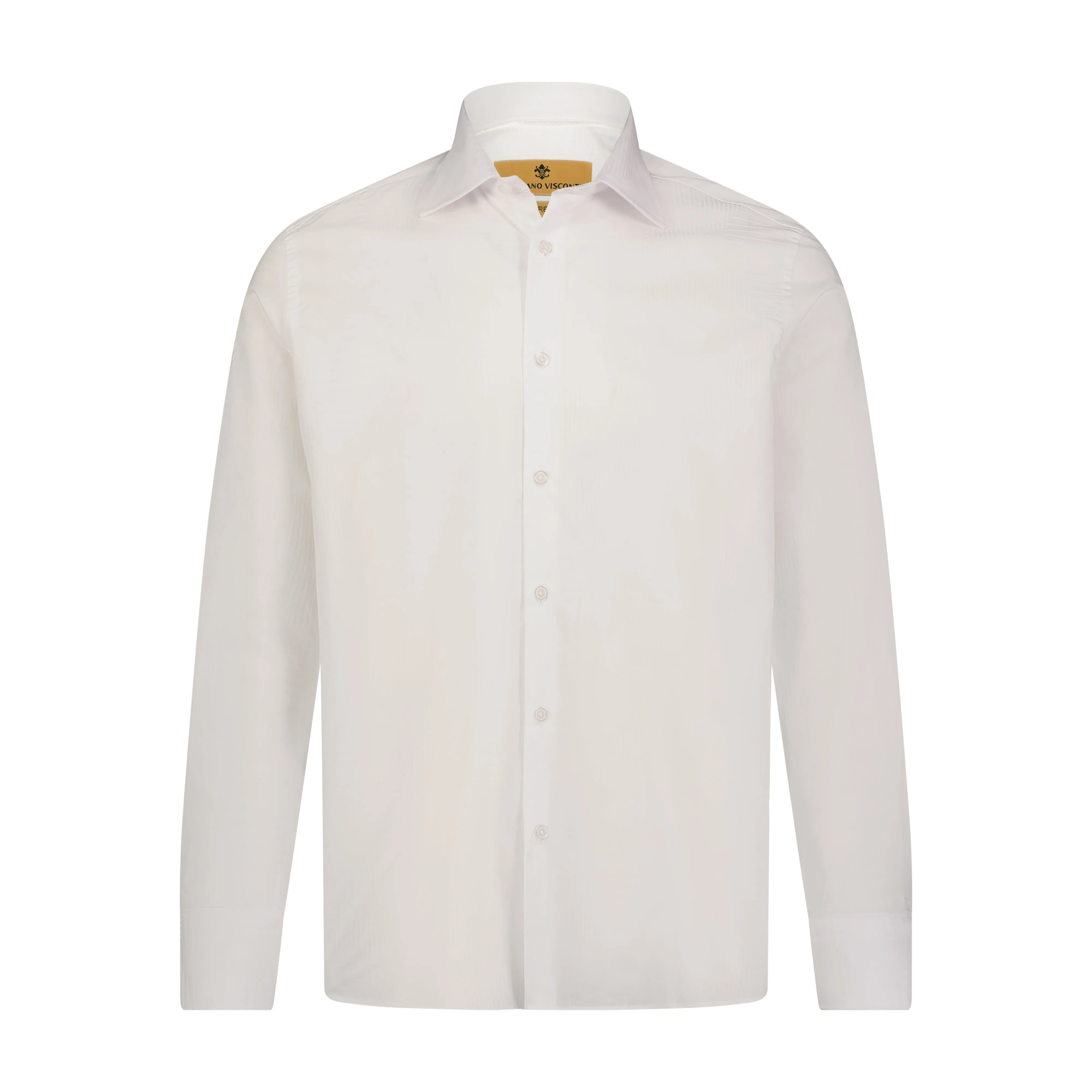 Leo Jacquard White on White Tonal Geometrical Design Long Sleeve Shirt