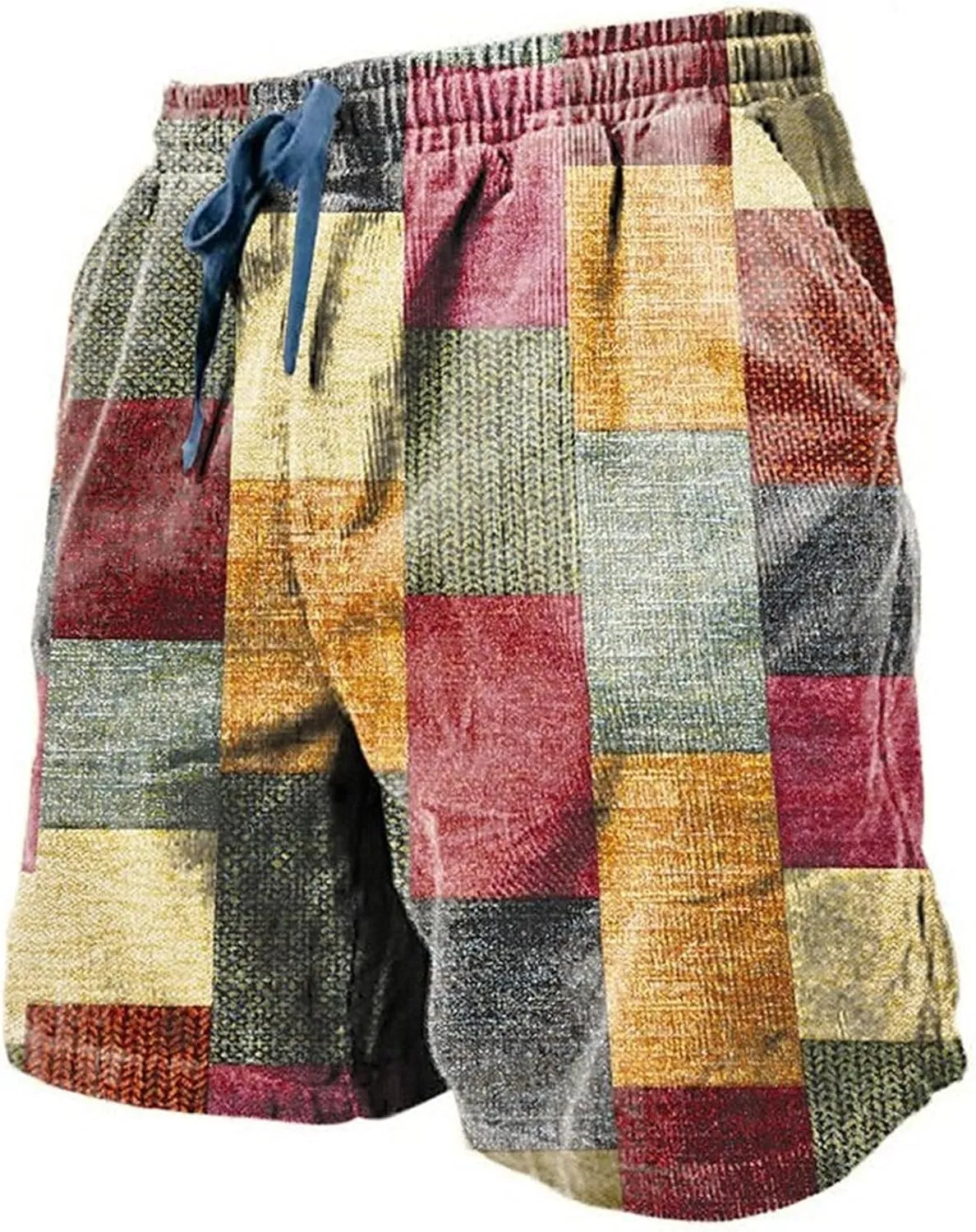 Men's Linen Plaid Ethnic Pattern Jogger Shorts