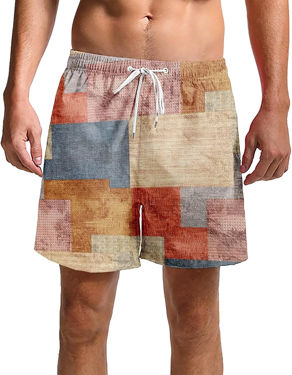 Men's Linen Plaid Ethnic Pattern Jogger Shorts