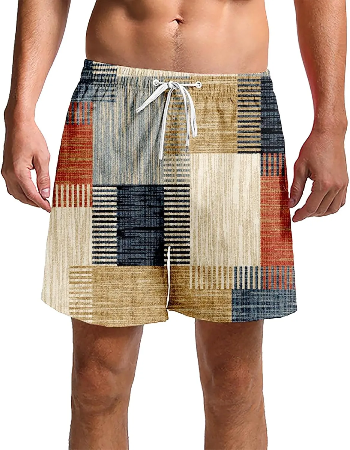 Men's Linen Plaid Ethnic Pattern Jogger Shorts