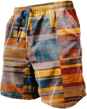 Men's Linen Plaid Ethnic Pattern Jogger Shorts