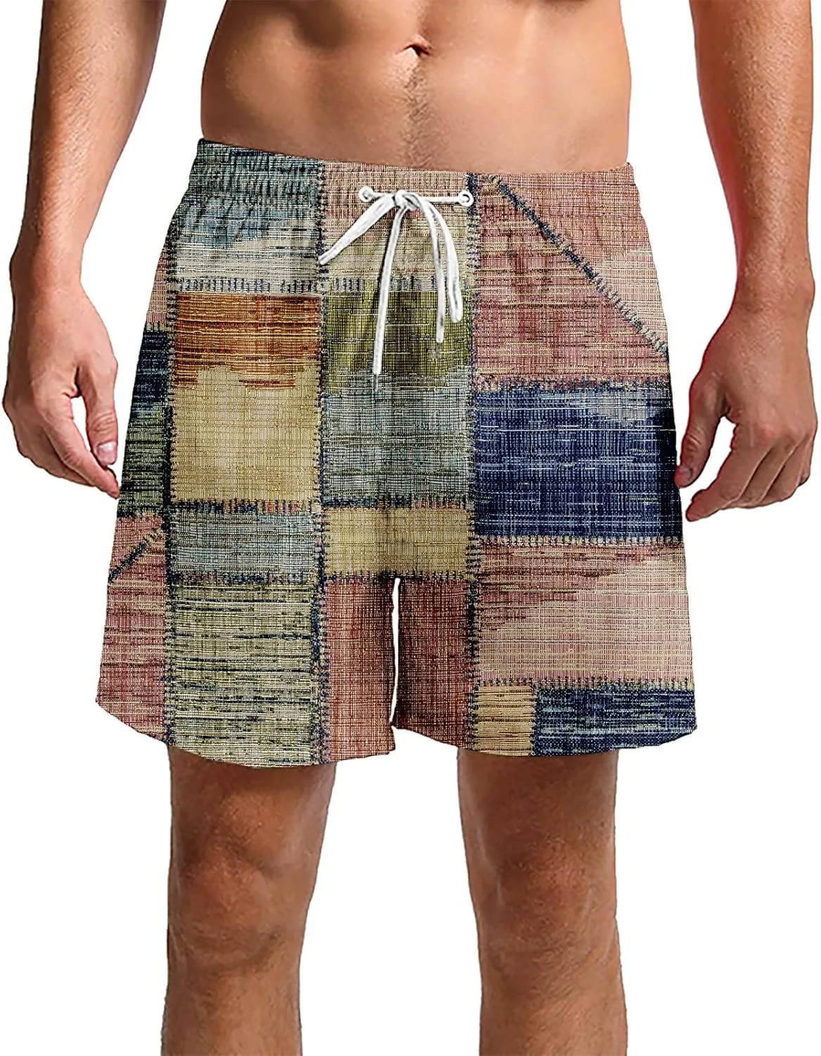 Men's Linen Plaid Ethnic Pattern Jogger Shorts