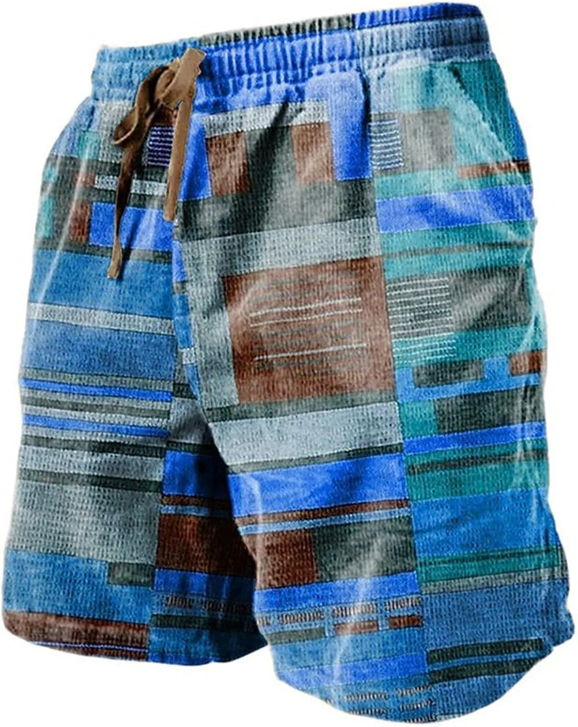 Men's Linen Plaid Ethnic Pattern Jogger Shorts