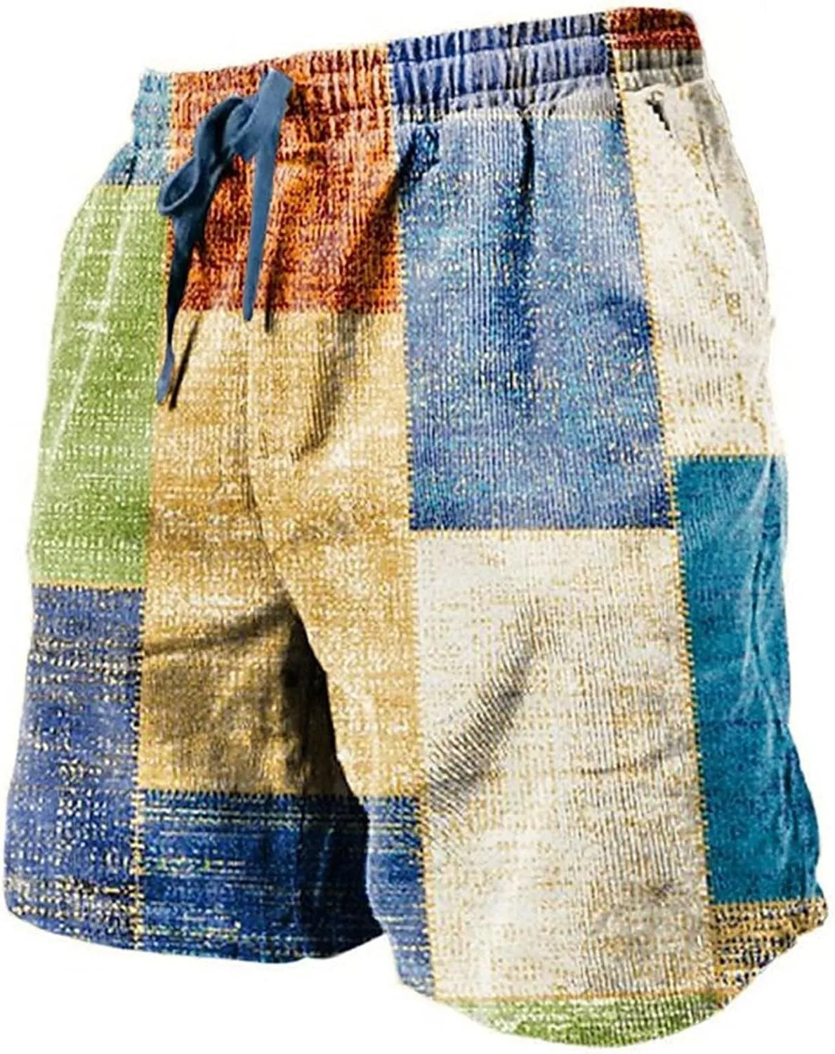 Men's Linen Plaid Ethnic Pattern Jogger Shorts