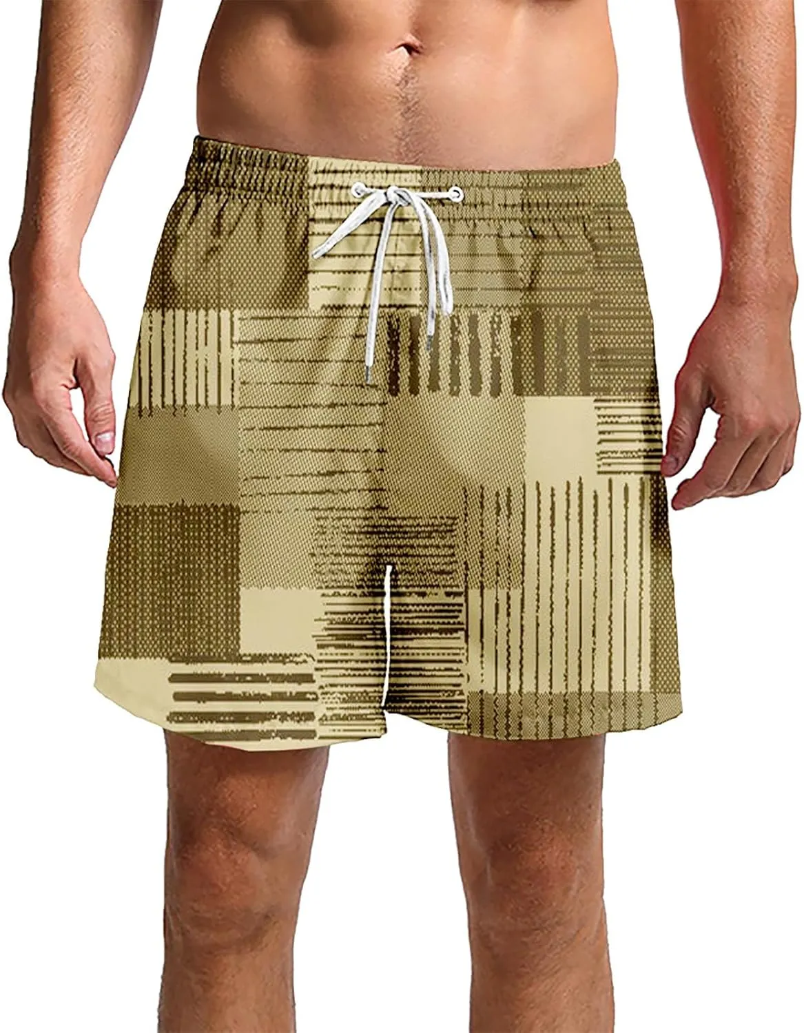 Men's Linen Plaid Ethnic Pattern Jogger Shorts
