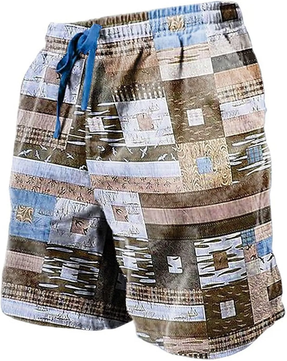 Men's Linen Plaid Ethnic Pattern Jogger Shorts