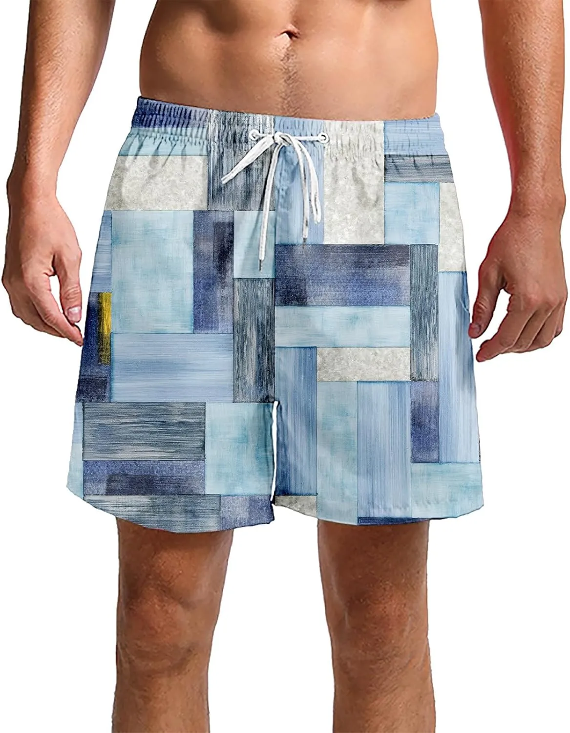 Men's Linen Plaid Ethnic Pattern Jogger Shorts