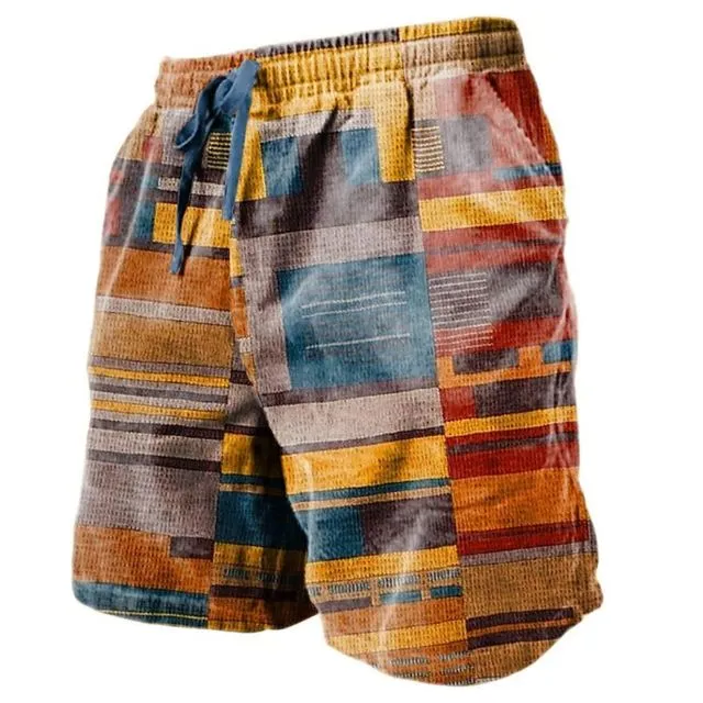 Men's Linen Plaid Ethnic Pattern Jogger Shorts