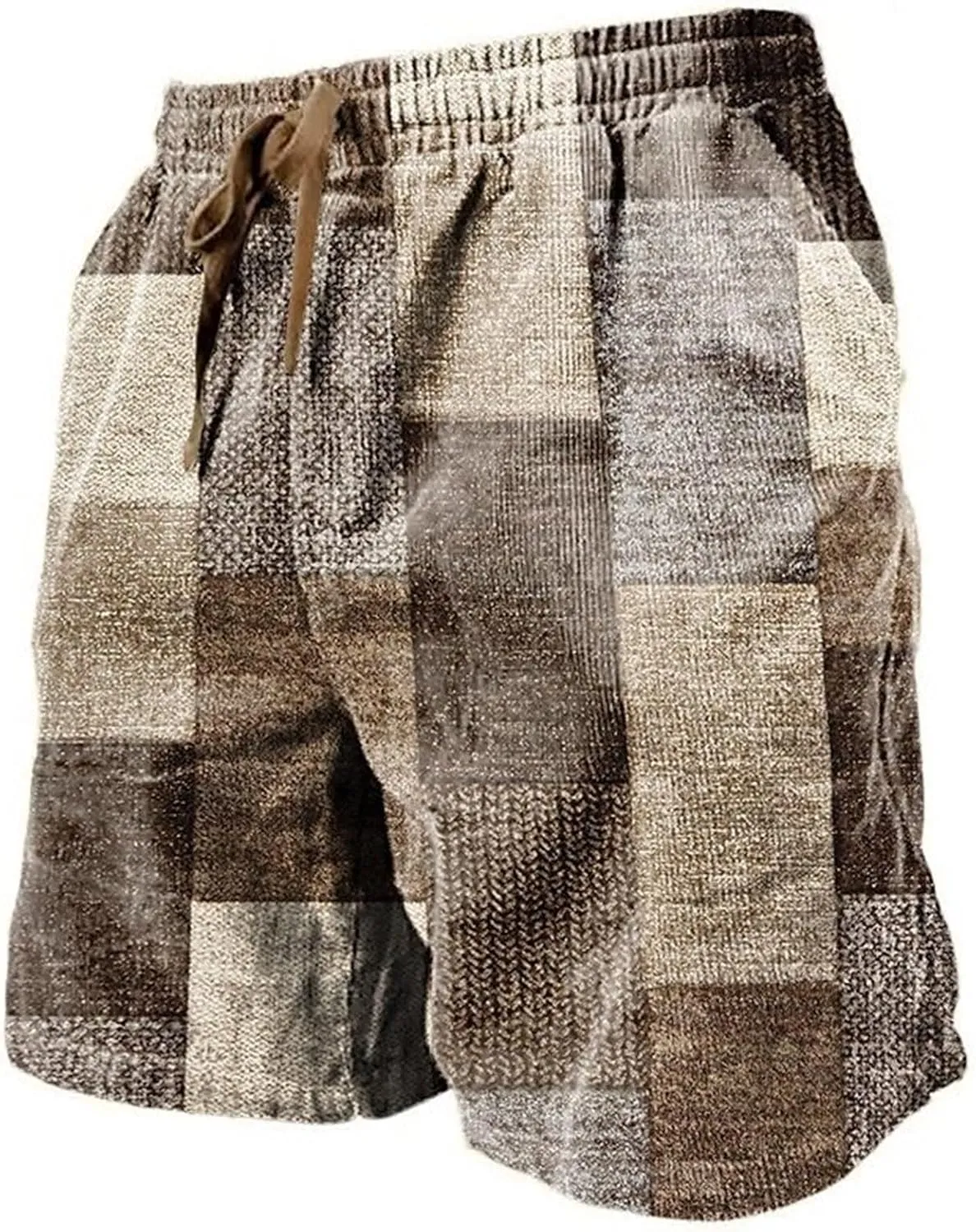 Men's Linen Plaid Ethnic Pattern Jogger Shorts