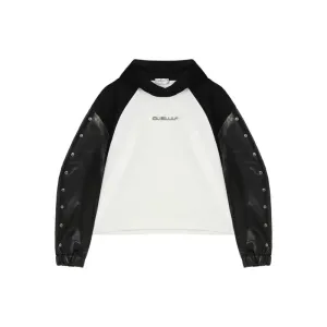 Metal Logo Leather Hooded Sweatshirt