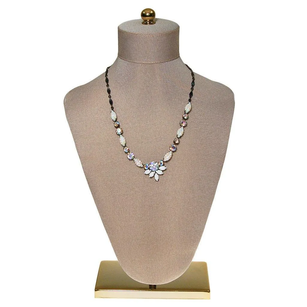 Milk Glass Aurora Borealis Rhinestone Necklace