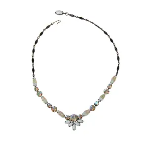 Milk Glass Aurora Borealis Rhinestone Necklace