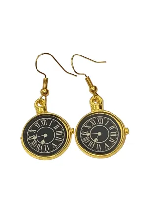Mini Gold Clock Face Earrings (A)