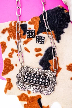 Mystic Mirage Silvertone Pendant Necklace and Earring Set