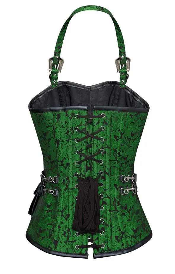 Naomie Green Corset with Strap and Faux Leather Pouch