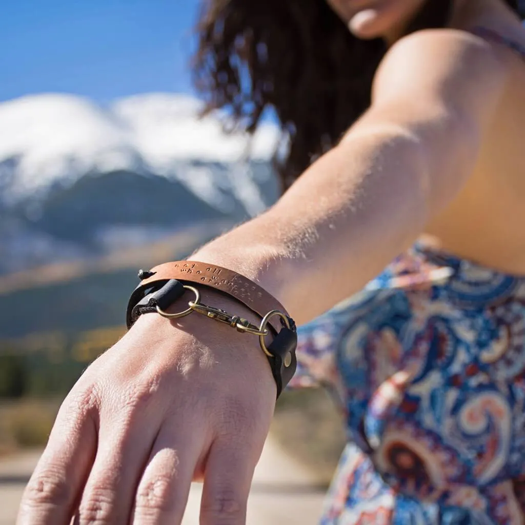 not all those who wander are lost // leather and copper double wrap bracelet